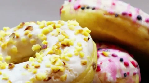 White Donuts Close Up 360 Degree - 4K Copyright Free Stock Video Stock Footage 185907438