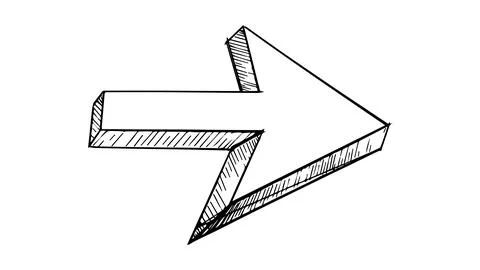 White doodle arrow, hand drawn pointer, ink drawn arrow on white background Stock Illustration