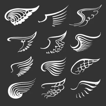 White Doodle Wings set Stock Illustration