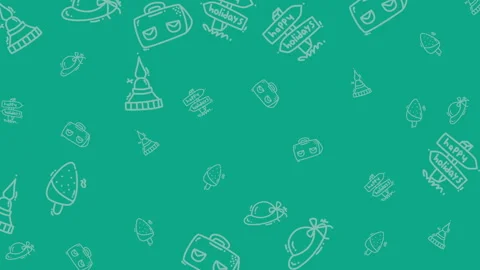 White doodlelike vacation items on teal. Great for travel brochures, website ban Stock Footage 323970716