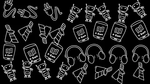 White doodles on black background 库存影片 334184215