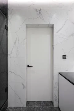 White door in bathroom interior 스톡 사진