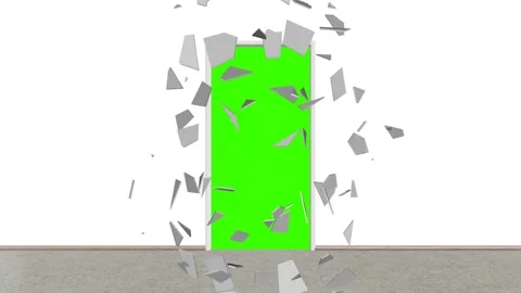 White Door Exploding Revealing Green Screen Opening Animation 库存影片 341262629