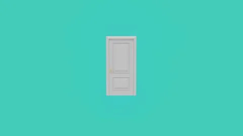 White door floating on turquoise background representing opportunity Illustration