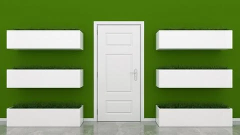 White door with grass Stock Illustration