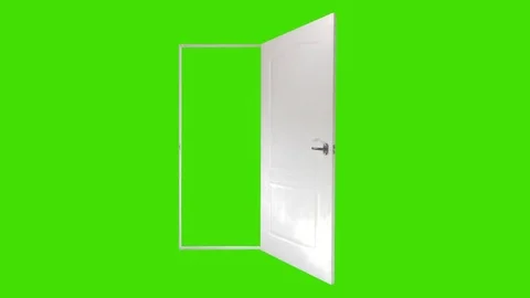 White door on a green background Vídeos de archivo 83435321