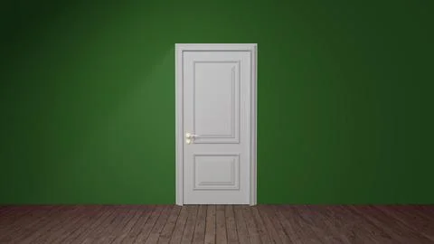 White door on green wall in empty room with wooden floor 스톡 일러스트