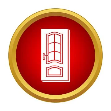 White door icon inside red circle button Stock Illustration