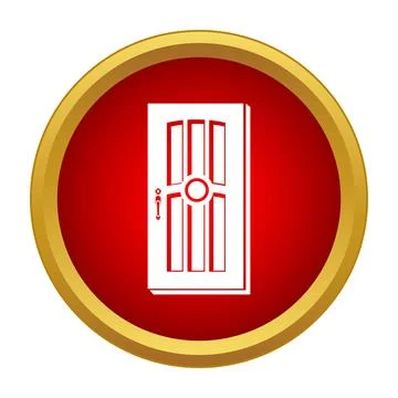 White door icon on red circle background Stock Illustration