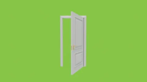 White door opening on green screen background Ilustración de archivo