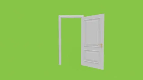 White door opening on green screen background Ilustración de archivo