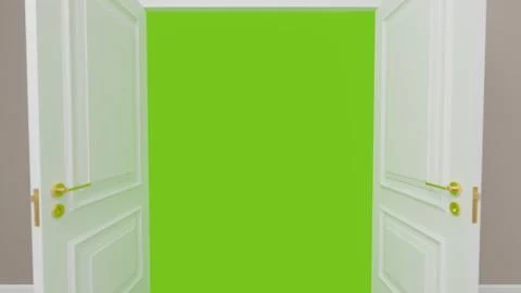 White door opening to green screen background Ilustración de archivo