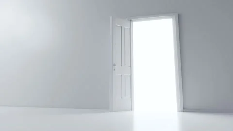 White door opens - theme opportunities and possibilities Stock Footage 159867111