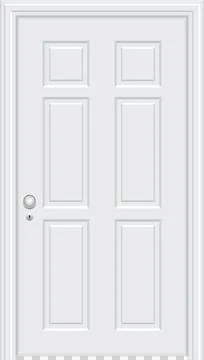 White door with six rectangular panels, silver door knob and key hole, neut.. Stock Illustration