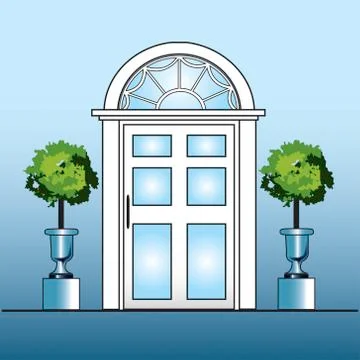 White door with topiary Stock Illustration