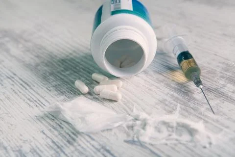 White dope powder on the table Stock Photos