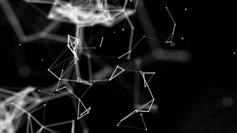 White dots are connected by lines slowly fly on a black background. 3d rendering Stock Footage 100618126