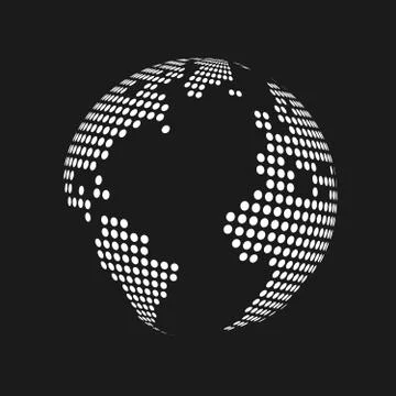 White dotted 3d earth world map globe in black background. Vector illustratio Stock Illustration