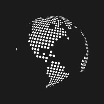 White dotted 3d earth world map globe in black background. Vector illustratio 库存插图