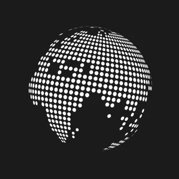 White dotted 3d earth world map globe in black background. Vector illustratio Stock-Illustration