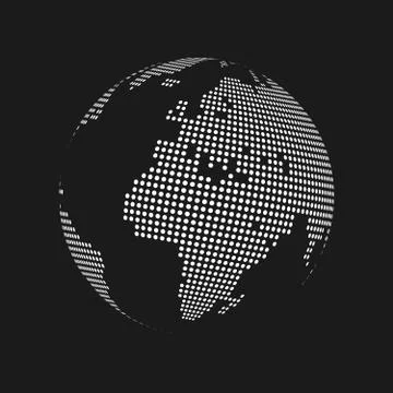 White dotted 3d earth world map globe in black background. Vector illustratio Stock Illustration