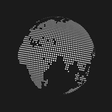 White dotted 3d earth world map globe in black background. Vector illustratio Stock Illustration