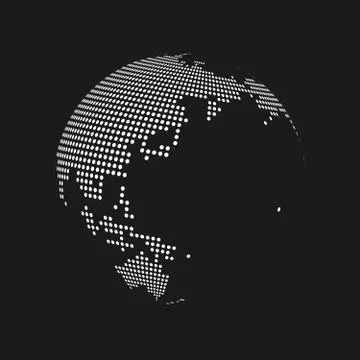 White dotted 3d earth world map globe in black background. Vector illustratio Stock Illustration