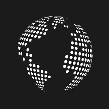 White dotted 3d earth world map globe in black background. Vector illustratio Stock Illustration