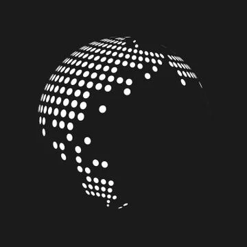 White dotted 3d earth world map globe in black background. Vector illustratio Stock Illustration