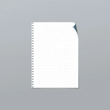 White dotted, lined note, notebook paper with folded corner is on grey Stock Illustration