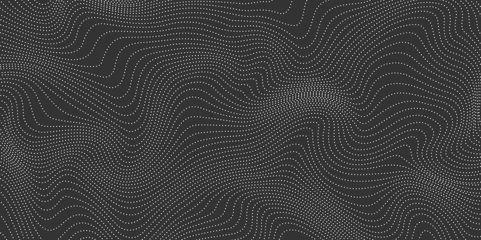 White dotted wave lines on dark background. Abstract stripes texture. Warped and Illustrazione stock