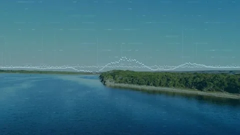 White dotted waveform responding to sensor data, rising and peaking over spit Stock Footage 322204647
