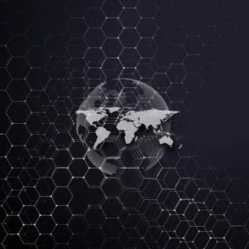 White dotted world globe, connecting lines and dots on colorful background Stock Illustration
