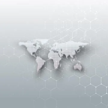 White dotted world map, connecting lines and dots on gray color background イラスト素材