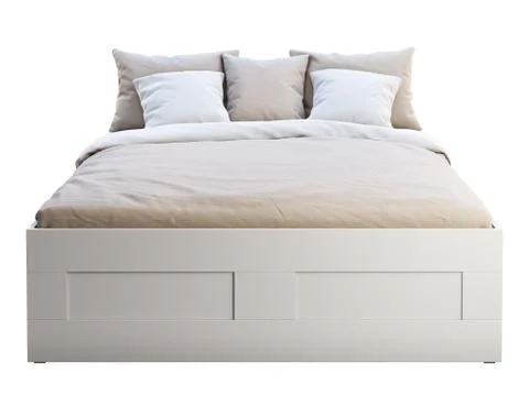 White double bed with storage. 3d render Stock Illustration