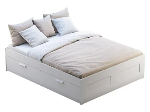 White double bed with storage. 3d render Stock Illustration