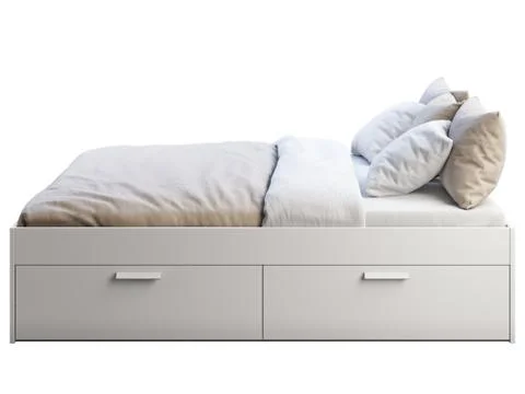 White double bed with storage. 3d render Stock Illustration