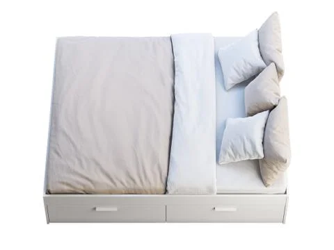 White double bed with storage. 3d render Stock Illustration
