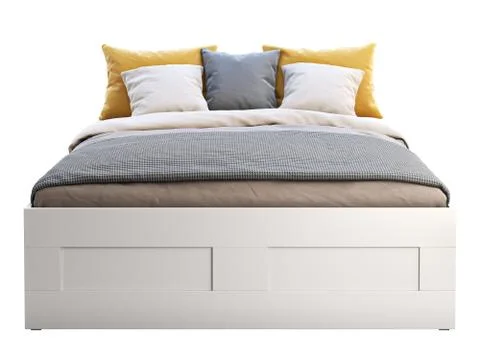 White double bed with storage. 3d render Foto stock