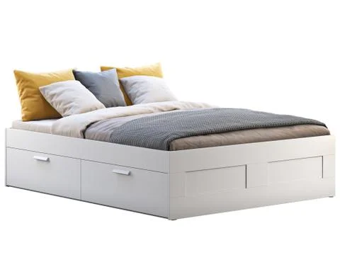 White double bed with storage. 3d render Foto stock
