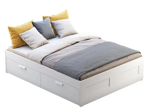 White double bed with storage. 3d render Foto stock