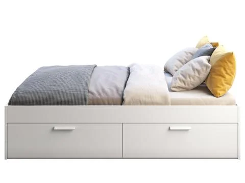 White double bed with storage. 3d render Foto stock