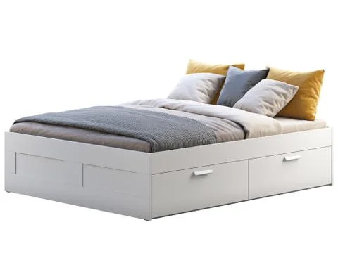 White double bed with storage. 3d render Foto stock