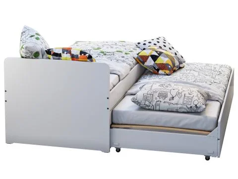 White double children's bed with storage. 3d render Stock Illustration
