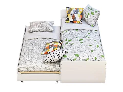 White double children's bed with storage. 3d render Stock Illustration