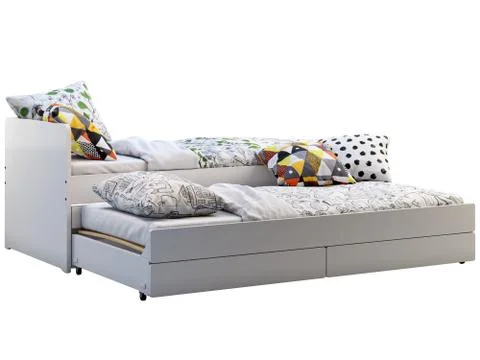 White double children's bed with storage. 3d render Stock Illustration