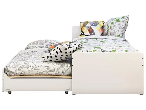 White double children's bed with storage. 3d render Stock Illustration
