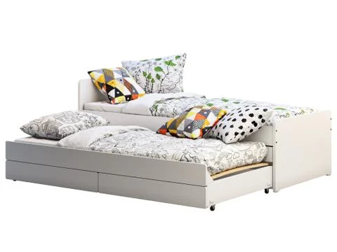 White double children's bed with storage. 3d render Stock Illustration