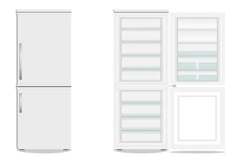 White double door refrigerator fridge freezer isolated mock up closed Stock Illustration