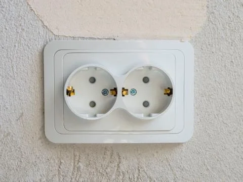 White double electrical socket in the room. Foto stock